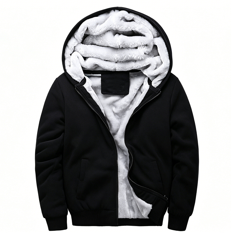 Fleece Lining Thermal Hood Jacket BLACK/5XL