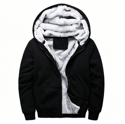 Fleece Lining Thermal Hood Jacket BLACK/5XL
