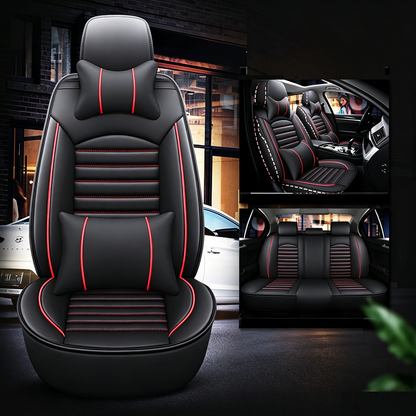 Car Seat Cover Faux Leather Cushion 5 Seater Full Set Front & Rear + Pillows