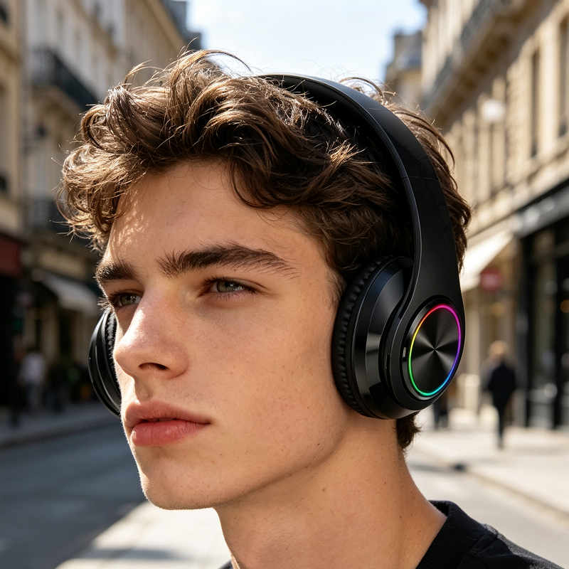 BLACK- Wireless bluetooth Headset Headphones Foldable Stereo Earphones LED Super