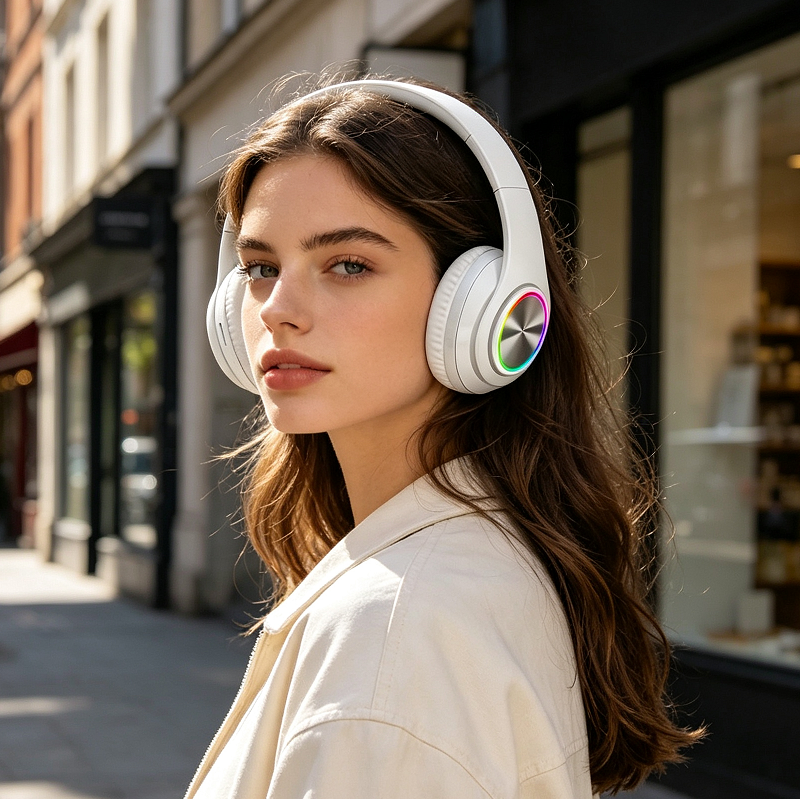 WHITE- Wireless bluetooth Headset Headphones Foldable Stereo Earphones LED Super