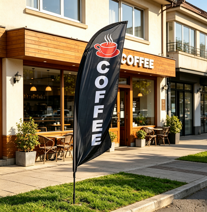 Commercial Feather Double sided Banner Flag COFFEE sign 3m Flag Only
