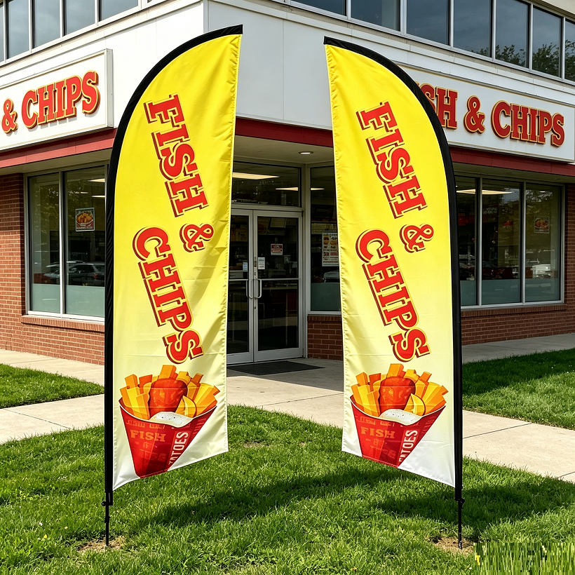 Fish & Chips Double sided print Flag ONLY