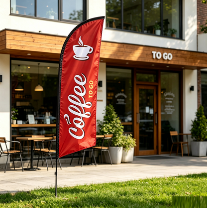 COFFEE RED Pre-print Double Sided Feather Banner Flag Business Commersial