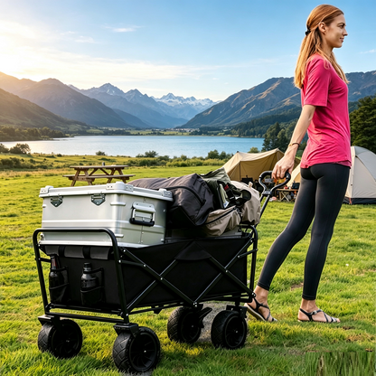 Foldable Outdoor Trolley Picnic Camping Cart 360° Rotating Wheels
