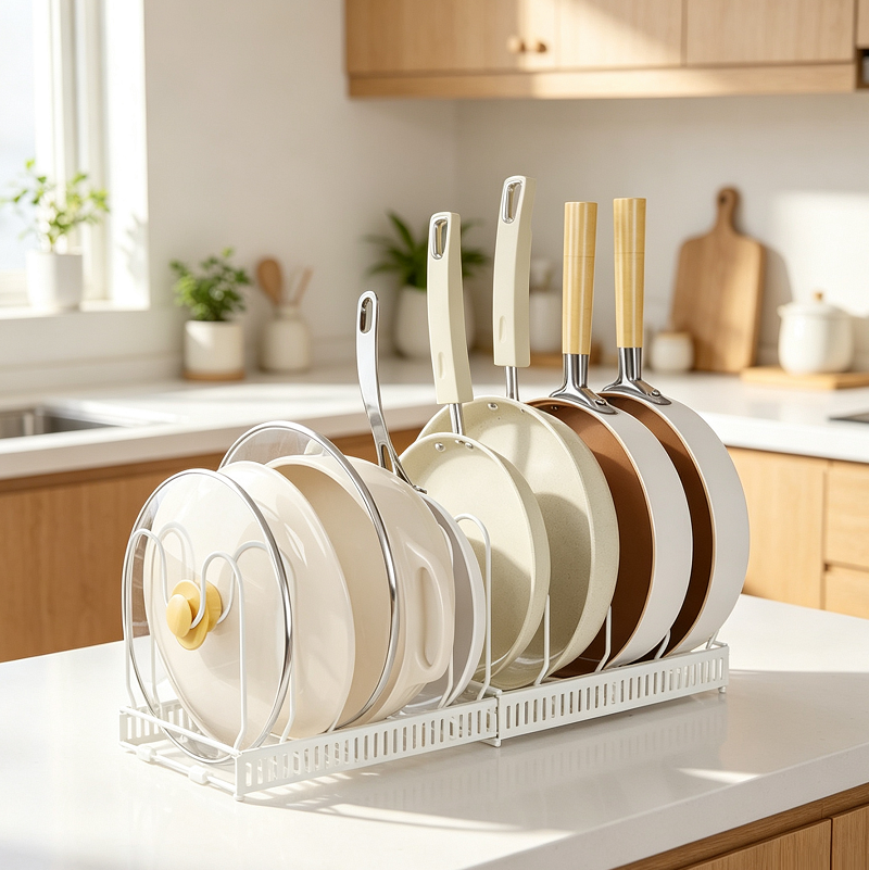 Adjustable Pot Lid Organizer Dividers Rack 10 Grid-White