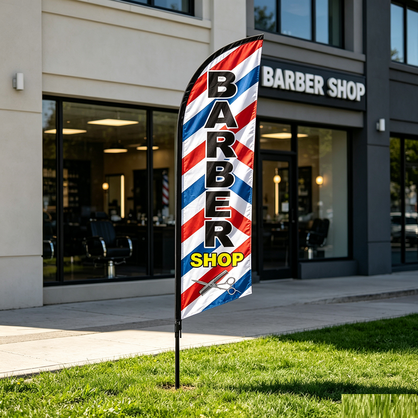 BARBER 3.4M SET - Pre-print Double Sided Feather Banner Flag Business Commersial 3.4M SET