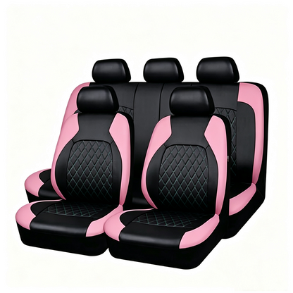 Universal Fit Faux Leather Full Set Black Automotive Seat Covers fits
