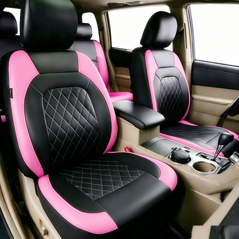 Universal Fit Faux Leather Full Set Black Automotive Seat Covers fits