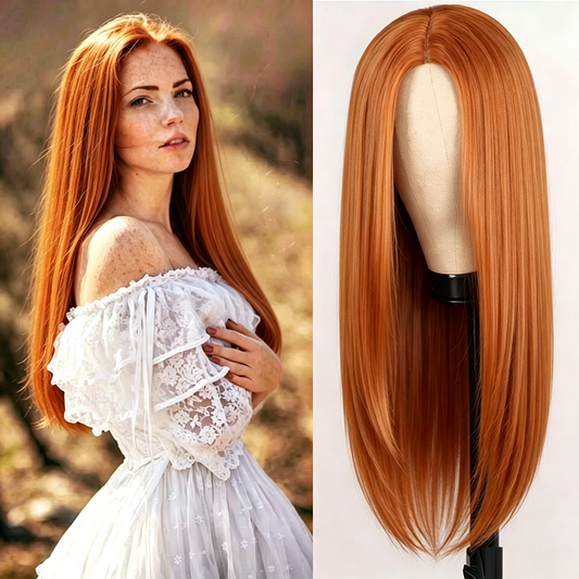 Orange Long  Hair Cosplay Full Wig Party