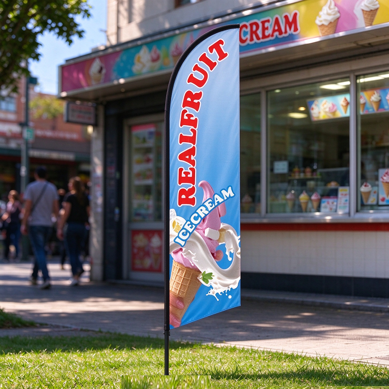 REALFRUIT ICECREAM Pre-print Double Sided Feather Flag Business Commercial