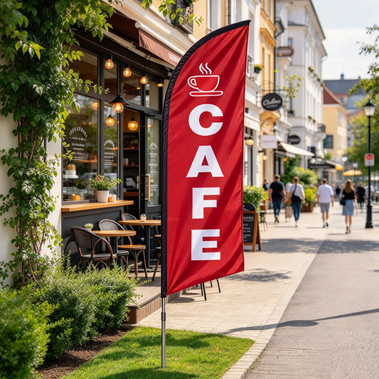 'CAFE-RED' 3.4m Sign Commercial Feather Banner Flag