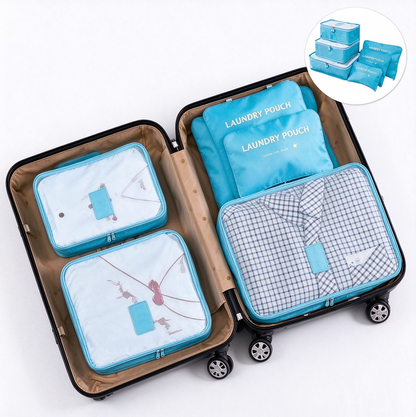 6 Pcs Packing Cubes Set Travel Luggage Organizer Bags - Blue