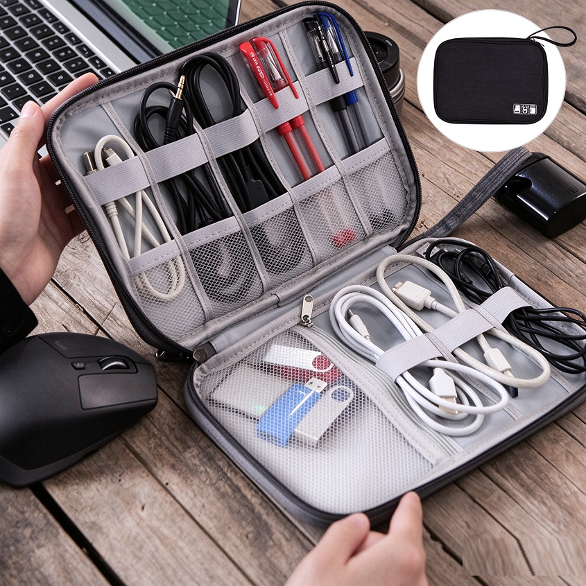 Portable Waterproof USB Data Cable Charging Storage Bag Phone Pad Zip Organiser