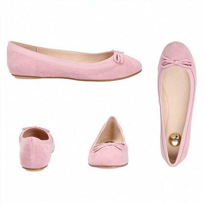 Women’s Pink Bow Ballet Flats Soft Suede Round Toe Slip On Flat 41/10