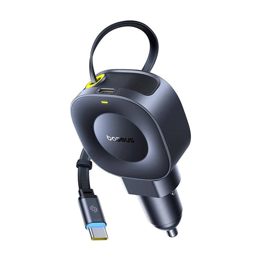 Fast Charging Car Charger USB-C Port + USB-C Retractable Cable