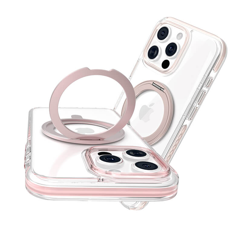 Compatible with iPhone 16 Pro Max Ice Armor O2L Series Magnetic Clear Case with Ring Stand