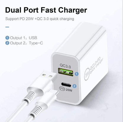 20W Fast Wall Charger – USB-C PD Charger with Type-C Cable