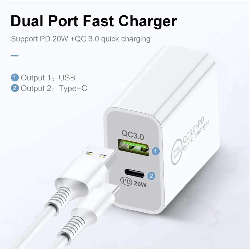 20W Fast Wall Charger – USB-C PD Charger with Type-C Cable