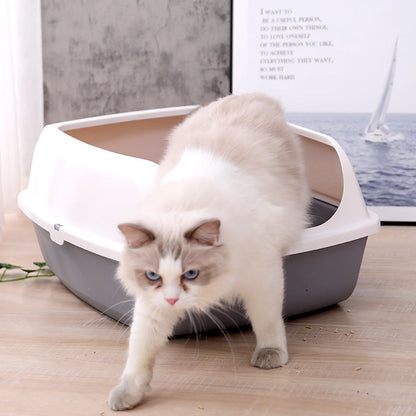 Cat Kitty Litter Tray with Scoop - Grey - L 56×42×24cm