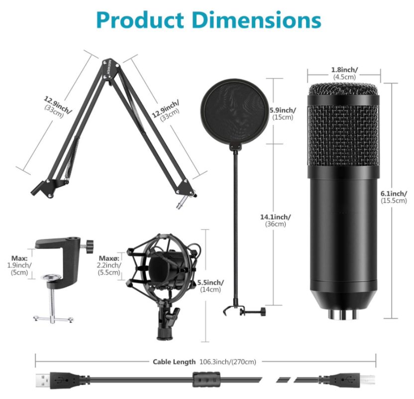 USB Condenser Microphone with Arm Stand for PC Computer