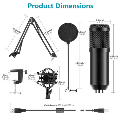 USB Condenser Microphone with Arm Stand for PC Computer