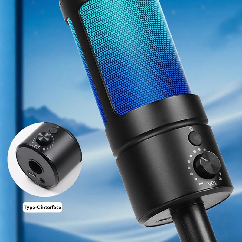 USB Microphone with RGB Light for Desktop PC Laptop