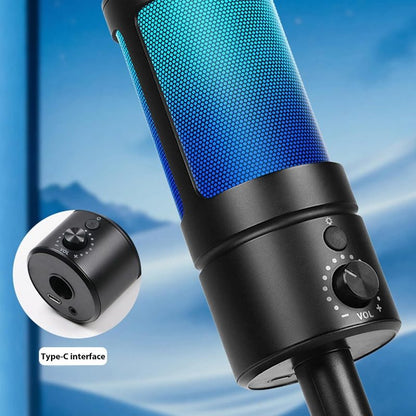 USB Microphone with RGB Light for Desktop PC Laptop