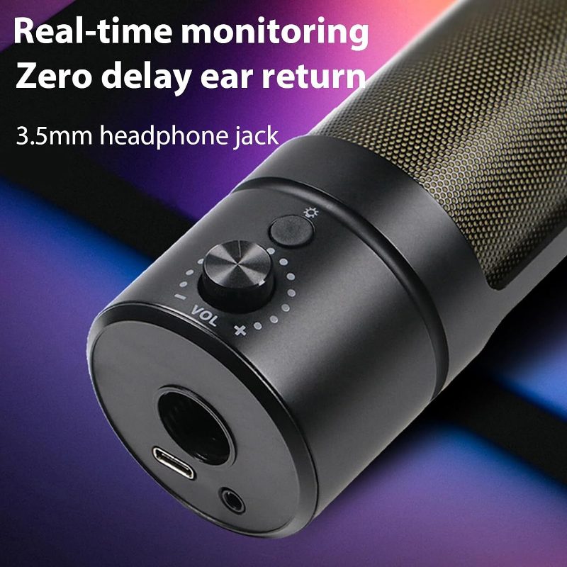 USB Microphone with RGB Light for Desktop PC Laptop