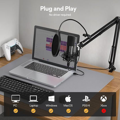 USB Condenser Microphone with Arm Stand for PC Computer