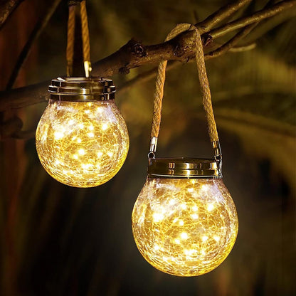 Solar Hanging Crackle Ball Light Outdoor Lighting -2pcs