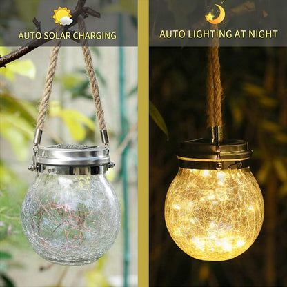 Solar Hanging Crackle Ball Light Outdoor Lighting -2pcs