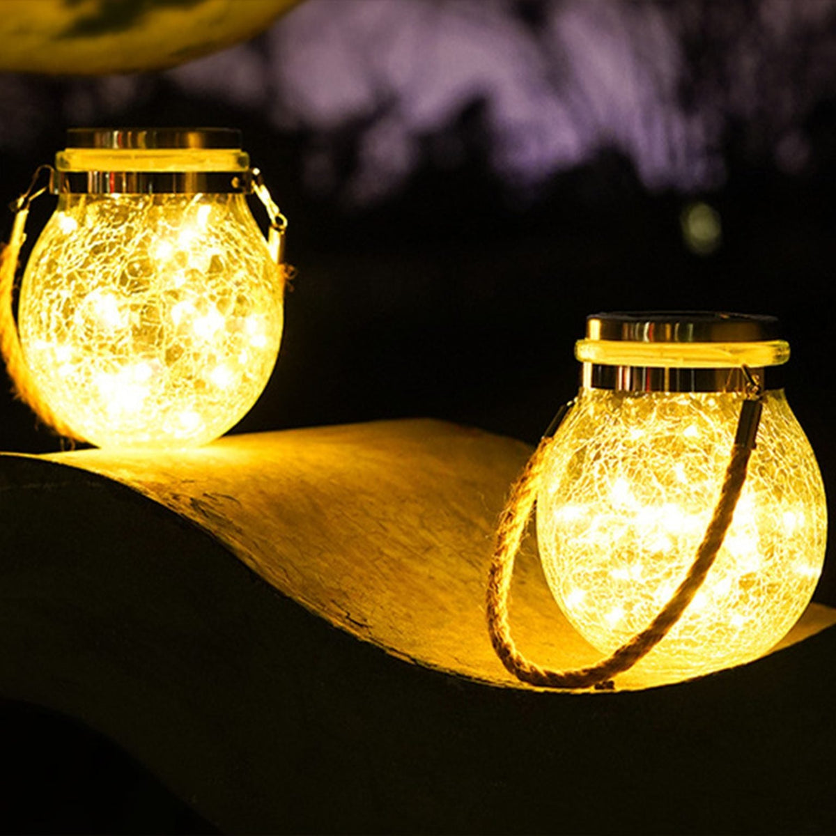 Solar Hanging Crackle Ball Light Outdoor Lighting -2pcs