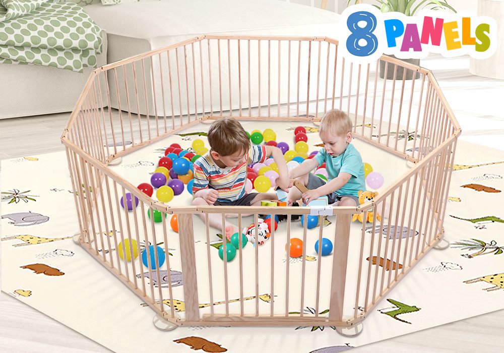 8PC WOODEN BABY PLAYPEN