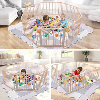 8PC WOODEN BABY PLAYPEN
