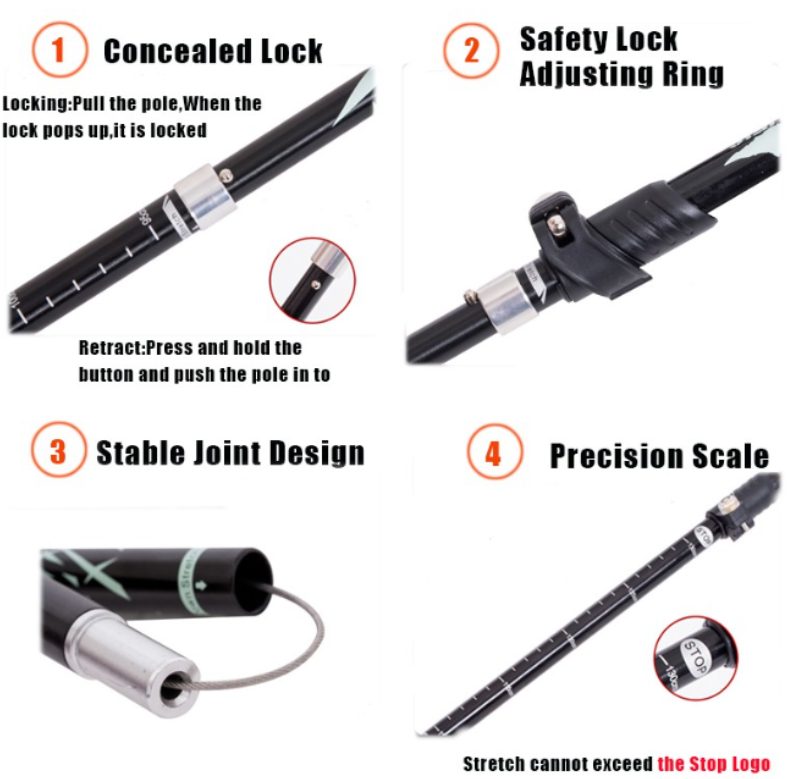 Collapsible Aluminum Hiking Trekking Poles Set- 2 Pack Lightweight