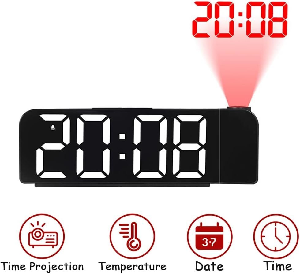Led Digital Alarm Clock with Projection - Black