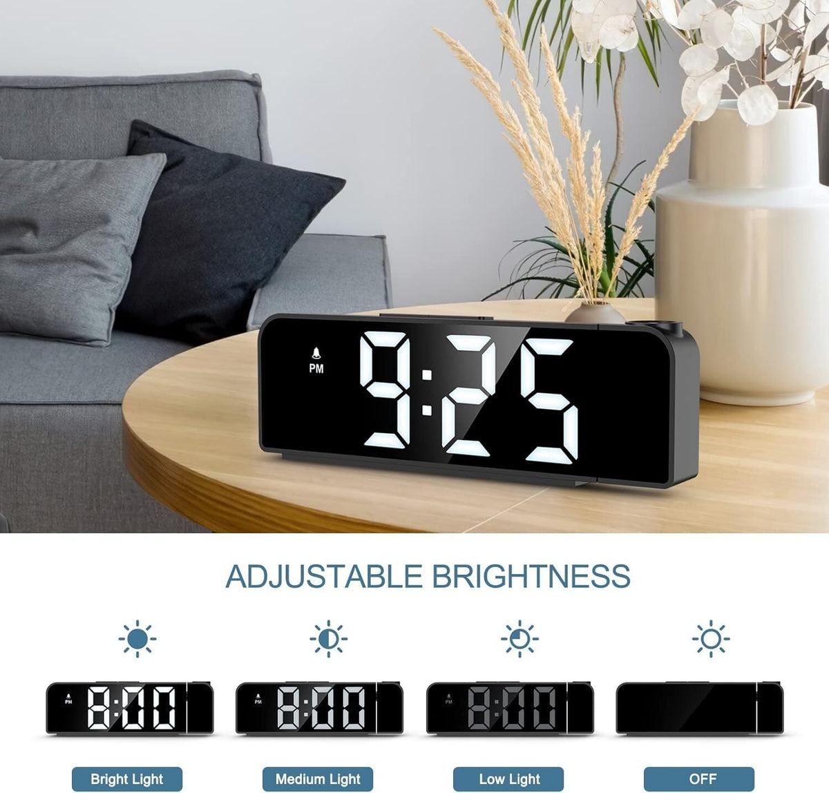 Led Digital Alarm Clock with Projection - Black