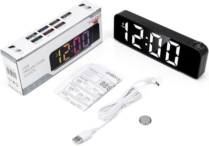 Led Digital Alarm Clock with Projection - Black