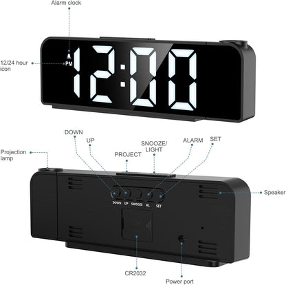 Led Digital Alarm Clock with Projection - Black