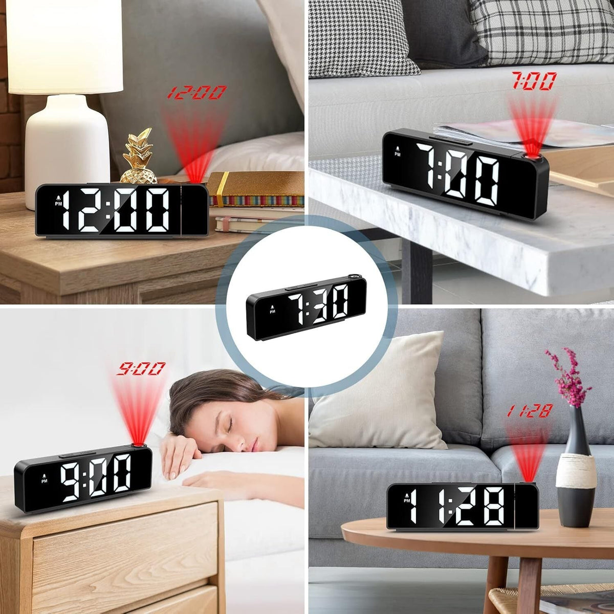 Led Digital Alarm Clock with Projection - Black