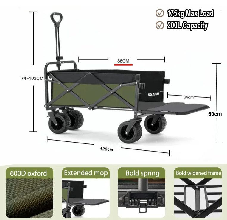 Folding Wagon Cart Large Capacity Foldable Trolley for Beach Camping