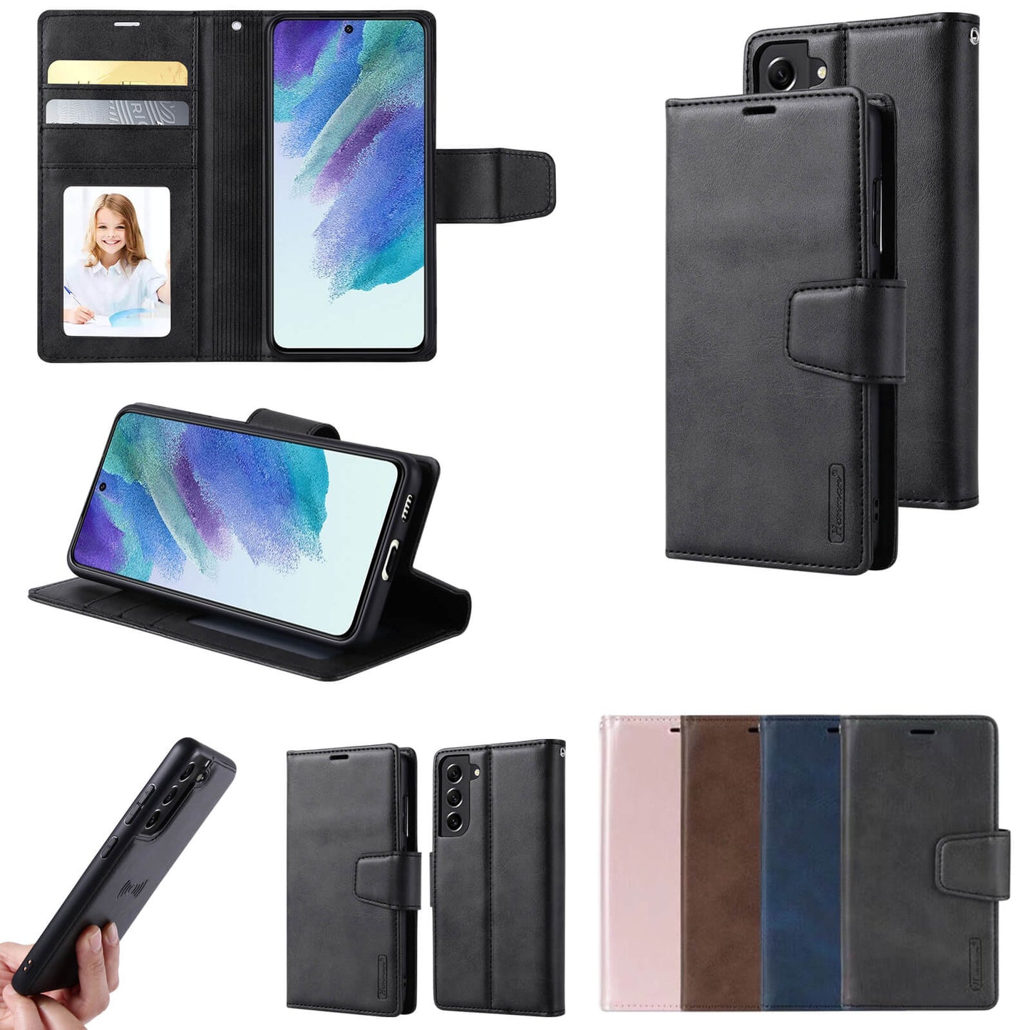 Compatible with Samsung S26 Plus 2026 Hanman Miro Leather 2-in-1 Wallet Case with Magnetic Back