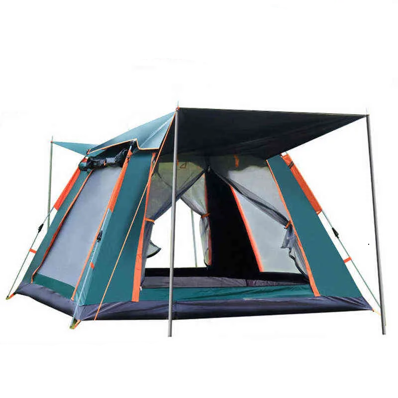 Green camping tent with door pole and carry bag as gifts, size L, 240*240*154cm.
