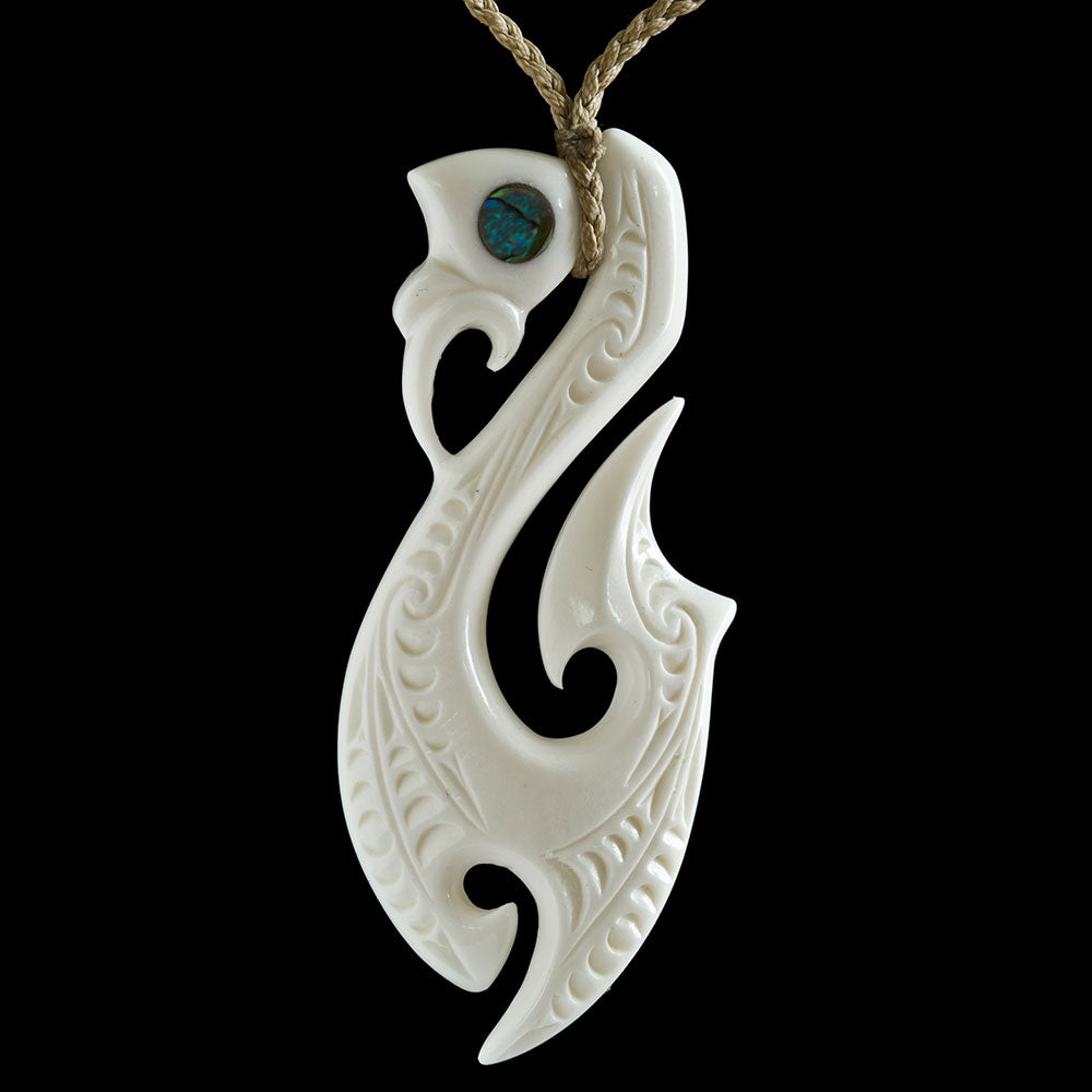 Large Engraved Manaia Matau, hand crafted Bone Pendant