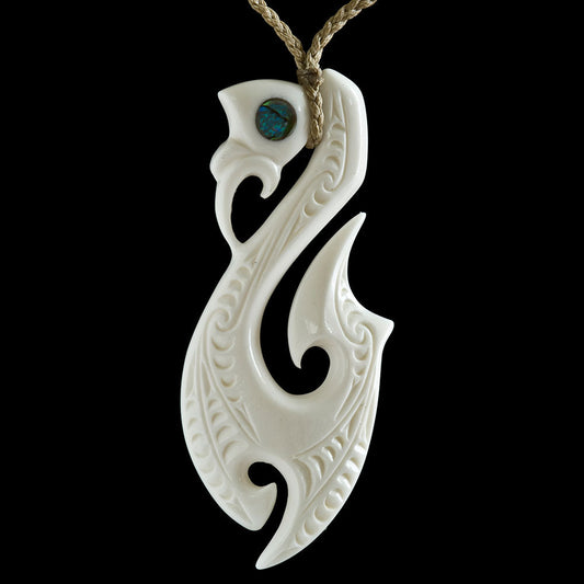 Large Engraved Manaia Matau, hand crafted Bone Pendant