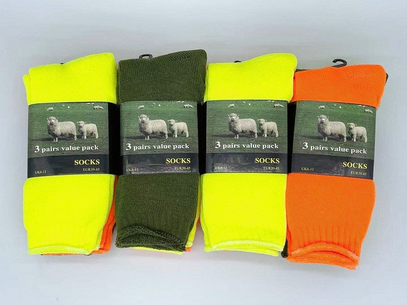 (12 Pairs) High Visible Safety Work Socks Cushioned Socks