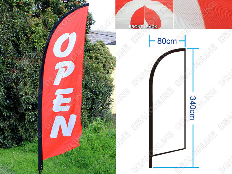 4m "OPEN" - Commercial Feather Banner Flag Set sign with Ground Drill