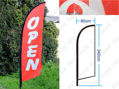 4m "OPEN" - Commercial Feather Banner Flag Set sign with Ground Drill