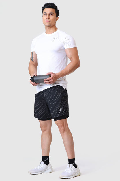 2 in 1 Printed Compression Shorts Black